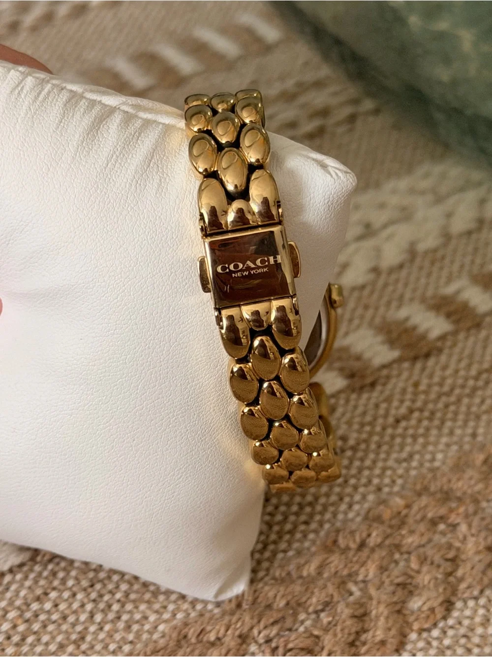 Coach Gold-Tone Oval Bracelet Watch with Mother-of-Pearl Dial